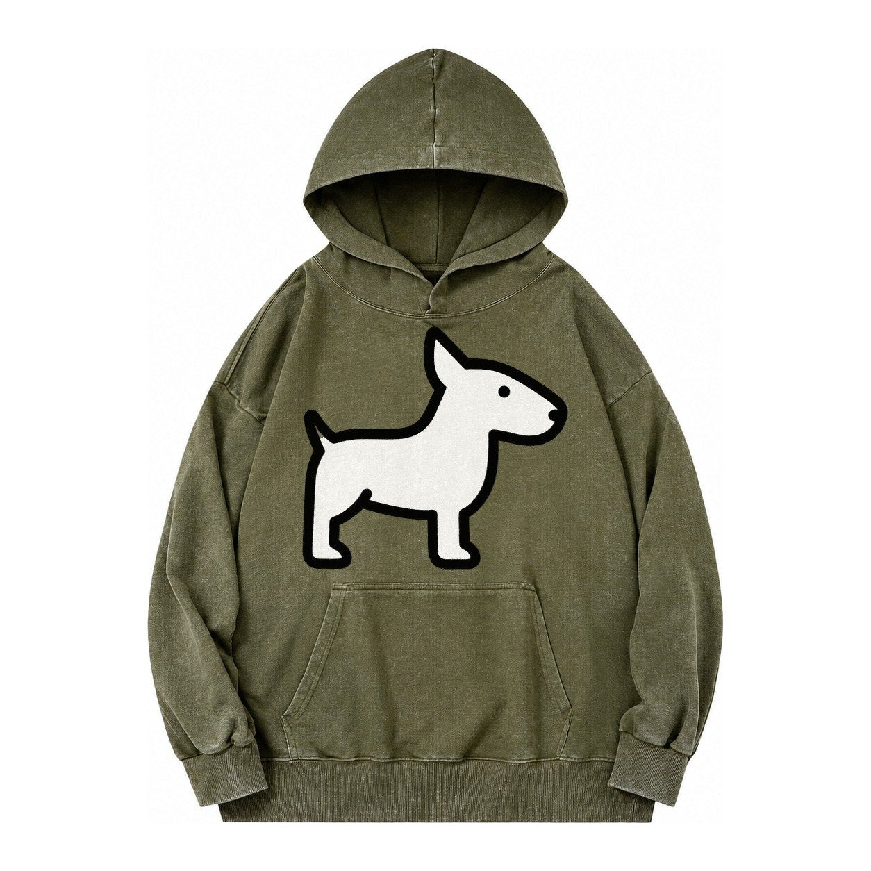 Bull Terrier White Egg Shaped Head Flat Side Profile Vintage Washed Hoodie – Army Green