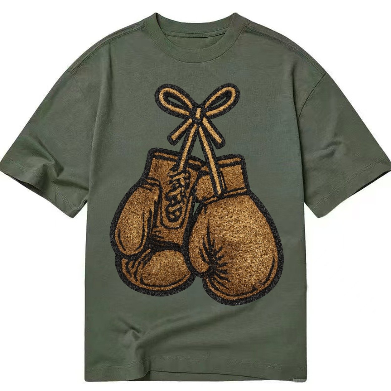 Boxing Gloves Vintage Leather Boxing Gloves With Laces Cross Classic T-shirt – Army Green