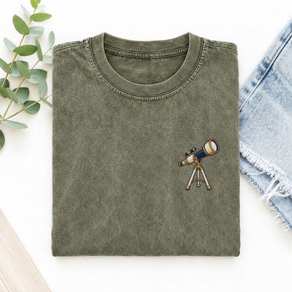 Stargazer Telescope Symbol Emblems Left Chest Vintage T-shirt – Army Green