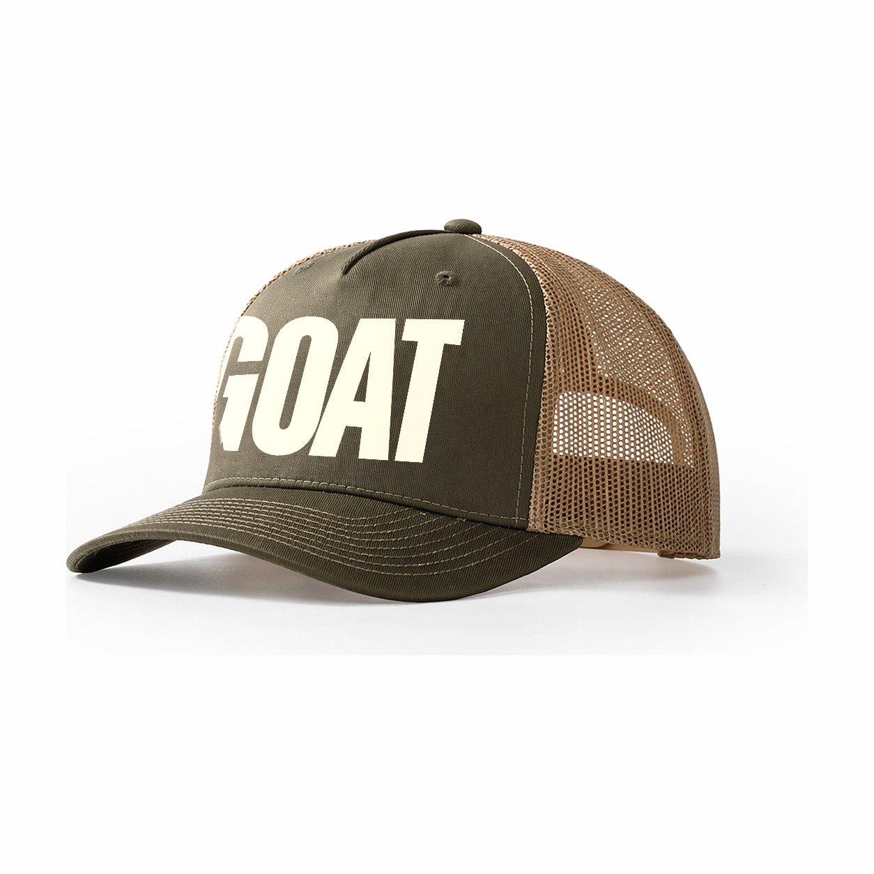 Bold Typography Design Goat Greatest Of All Time Trucker Hat – Olive-Khaki