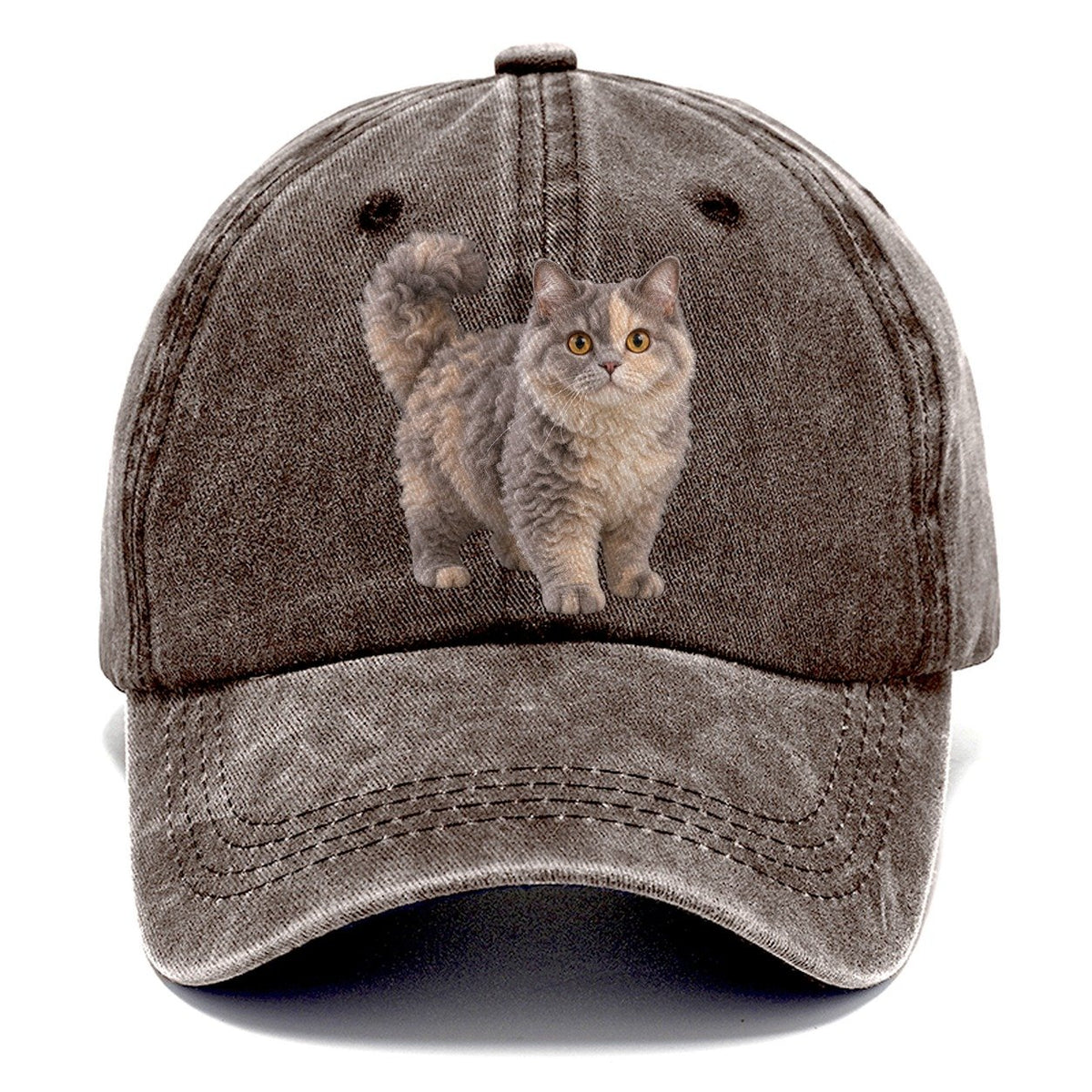 Selkirk Rex Standing Three Quarter Realistic Cat Portrait Classic Cap – Brown