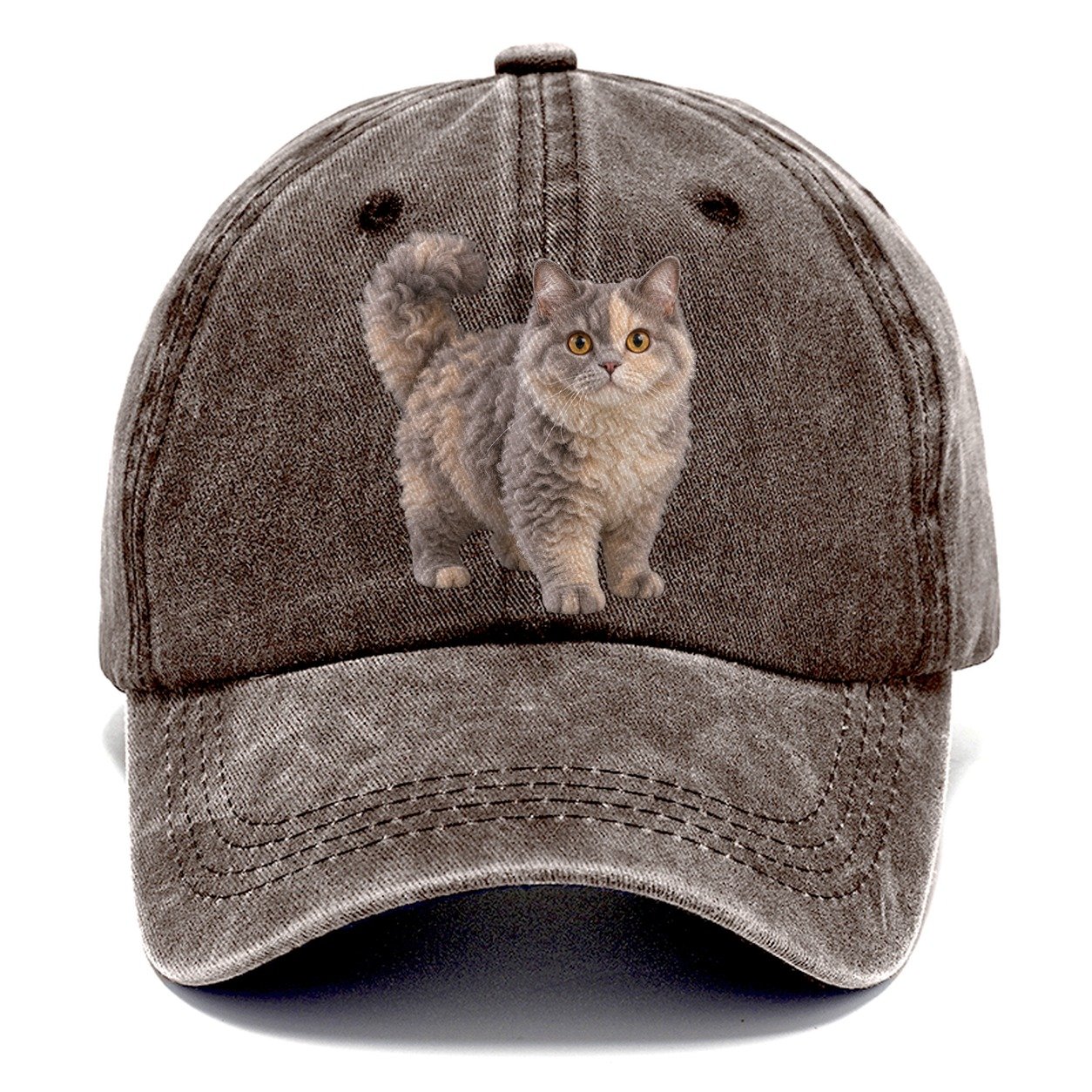 Selkirk Rex Standing Three Quarter Realistic Cat Portrait Classic Cap – Brown