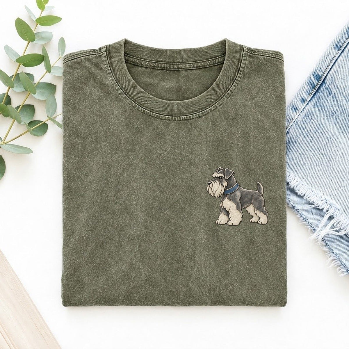 Schnauzer Beard Turn Keepsake Emblem Left Chest Vintage T-shirt – Army Green
