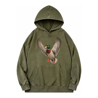 Mallard In Flight Vintage Washed Hoodie – Army Green