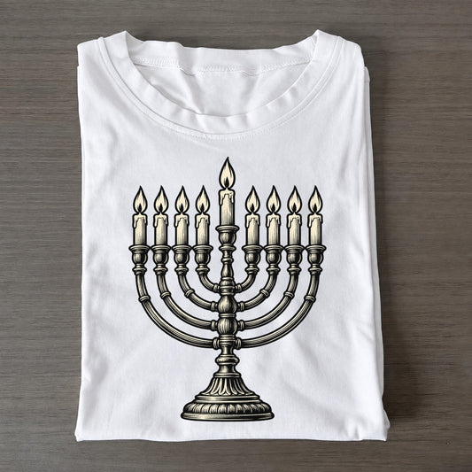 Jewish Hanukkah Nine Lights World Faiths Ink Figures Classic T-shirt – White