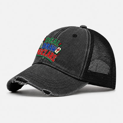 Deal Draw Declare Mahjong Game Night Washed Trucker Hat – Black