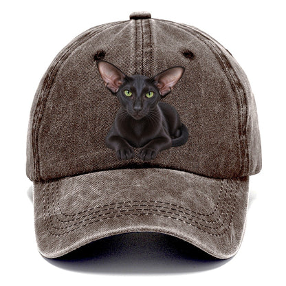 Oriental Shorthair Reclining Paws Forward Realistic Cat Portrait Classic Cap – Brown
