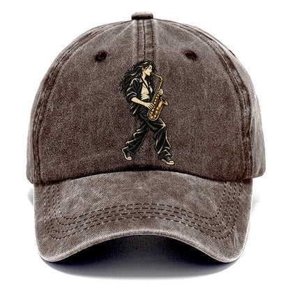 Woman Playing Saxophone Classic Cap – Brown