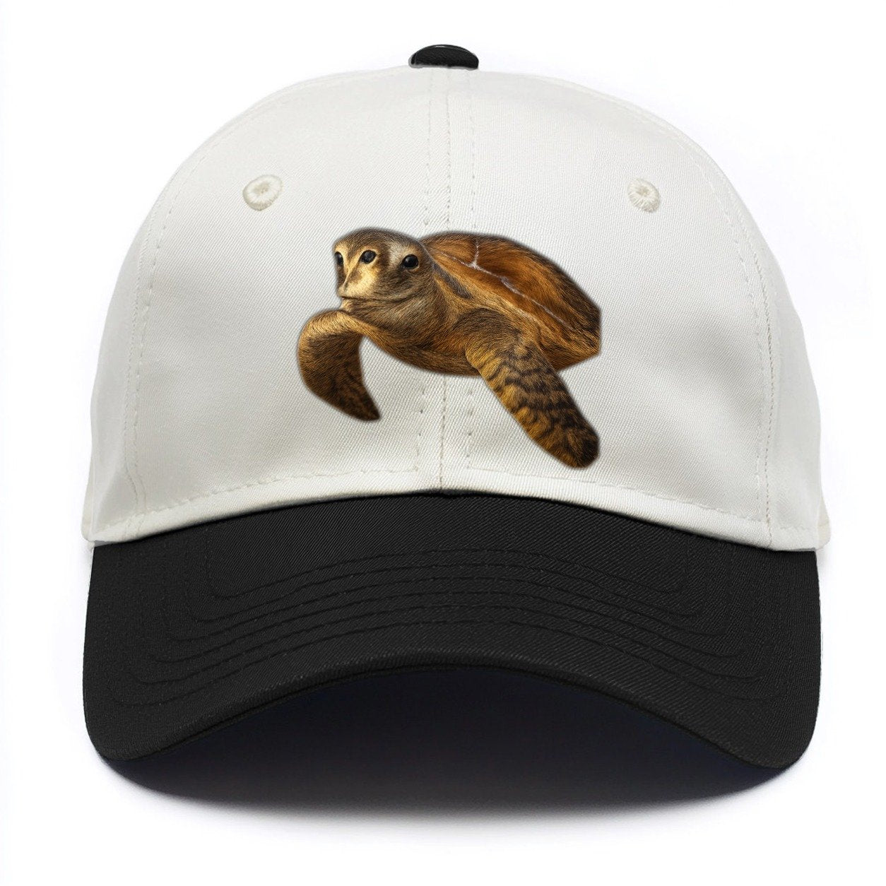 Sea Turtle Portrait Design Two Tone Cap – Black