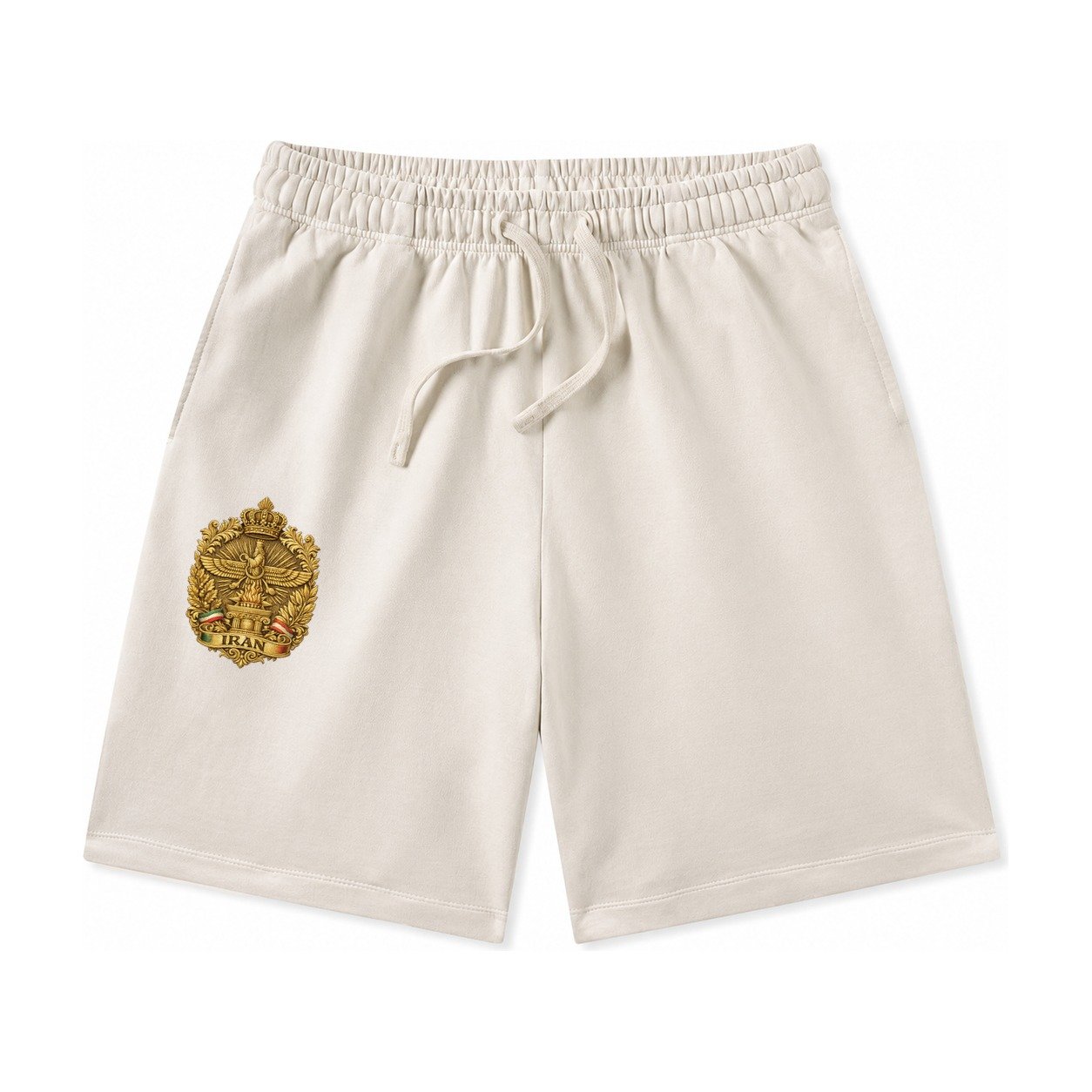 Iran Fire Temple Emblem Washed Shorts – Beige