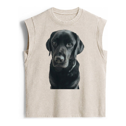 Black Labrador Vintage Washed Tank – Beige