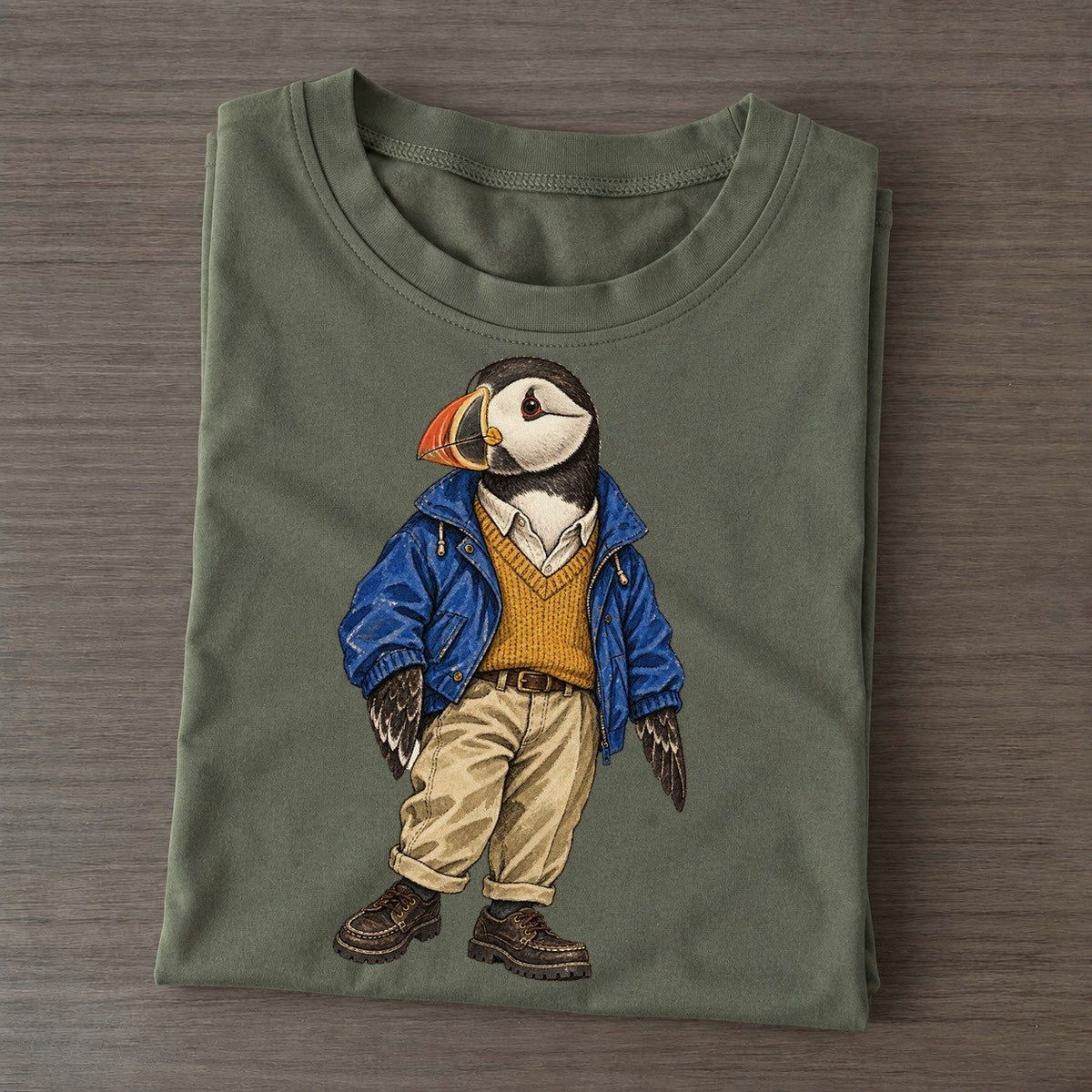 Atlantic Puffin Wardrobe Portrait Wild Wardrobe Portraits Classic T-shirt – Army Green