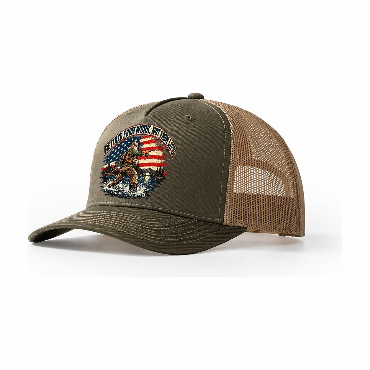 Retired From Work Not From Life Old Man Strong Trucker Hat – Olive Khaki