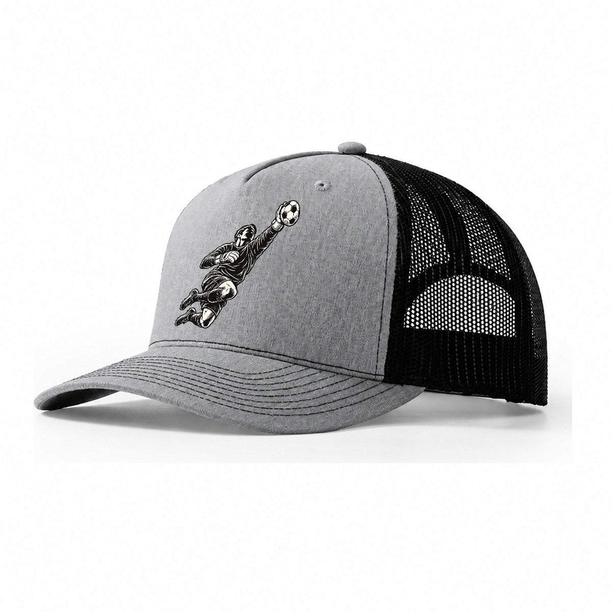 Football Keeper Diving Save Global Sports Ink Figures Trucker Hat – Sport Grey Black
