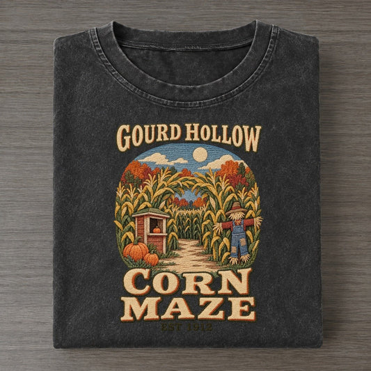 Corn Maze Gourd Hollow Vintage T-shirt – Black