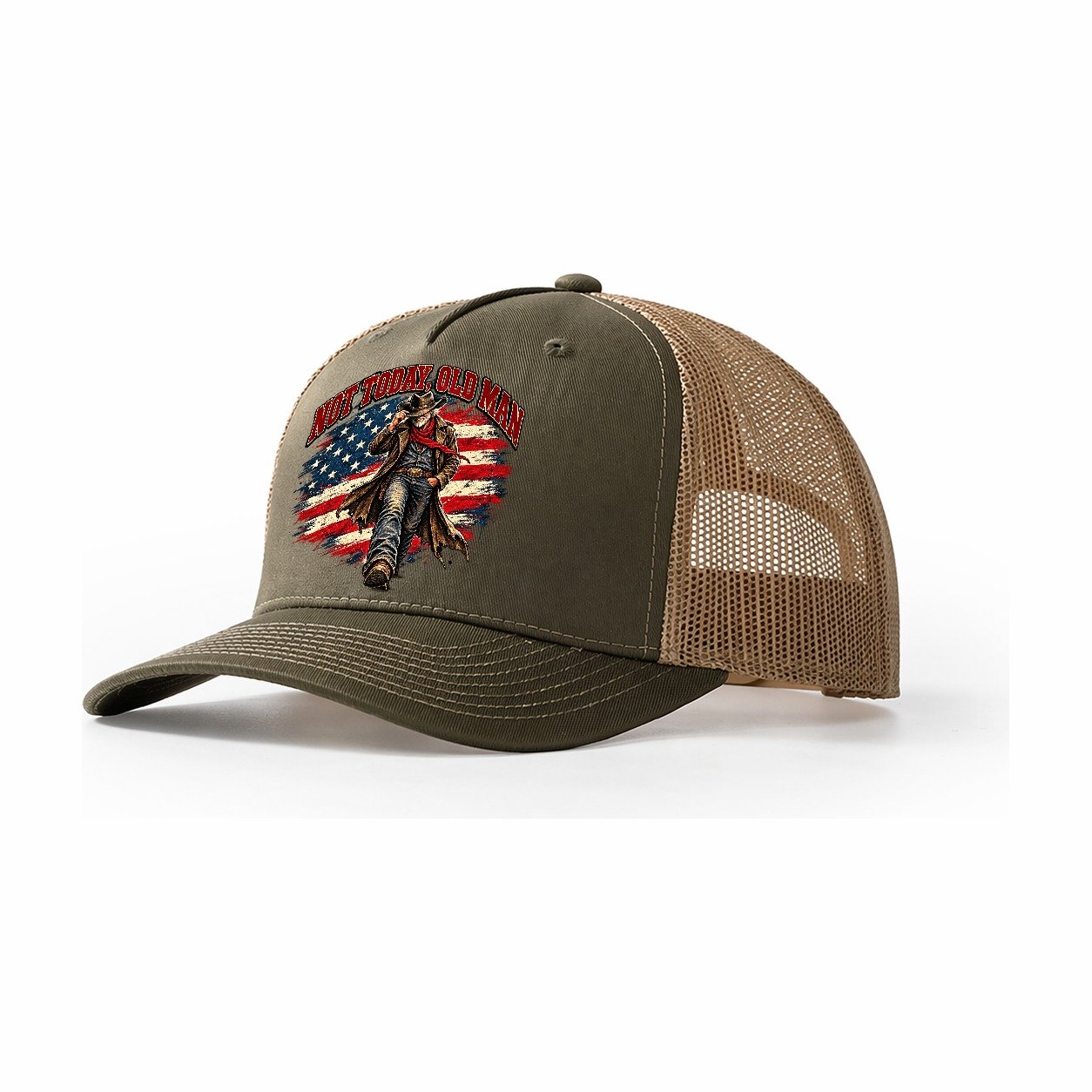 Not Today Old Man Old Man Strong Trucker Hat – Olive Khaki