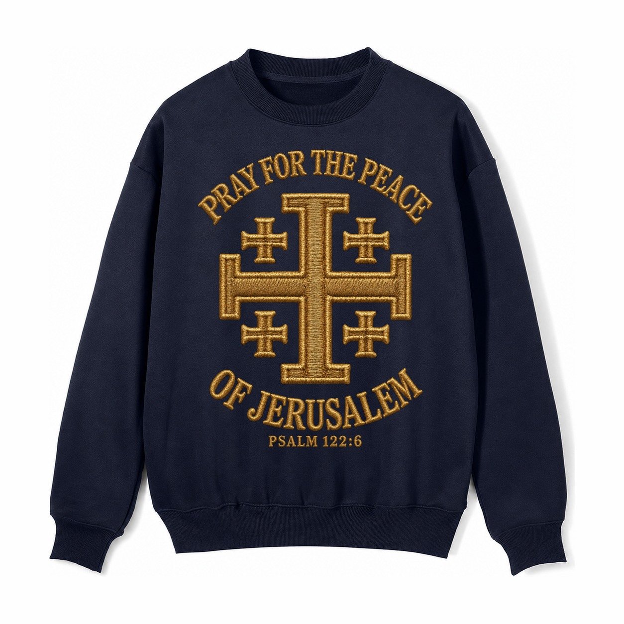 Jerusalem Cross Fleece Sweatshirt – Navy Blue