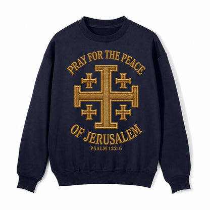 Jerusalem Cross Fleece Sweatshirt – Navy Blue