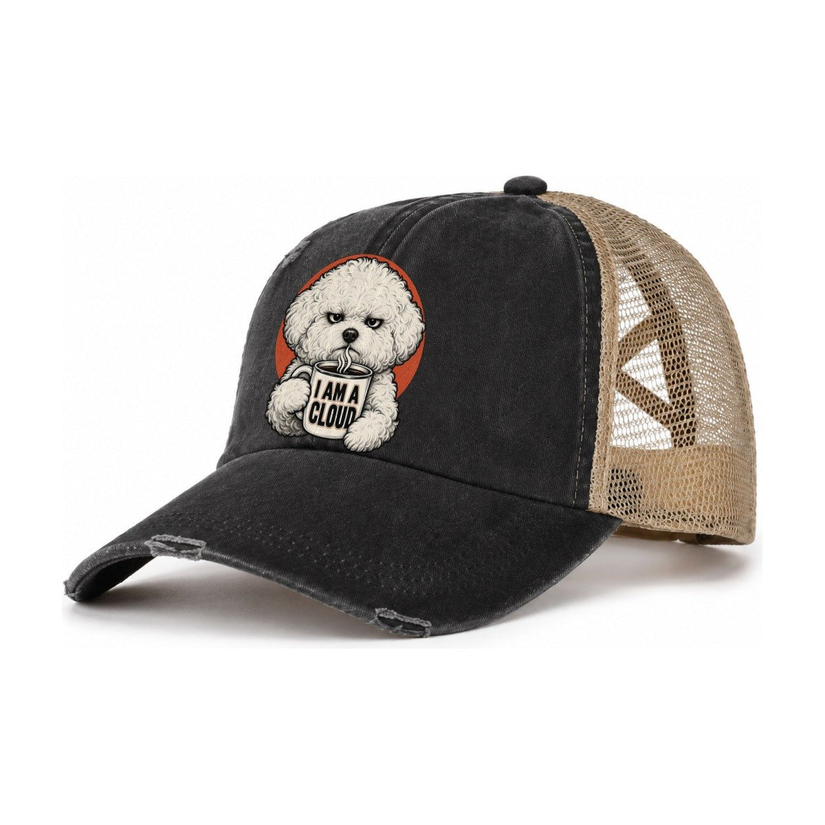 Bichon Frise Mug Truths Dog Mug Truths Women's Ponytail Trucker Hat – Washed Black Khaki