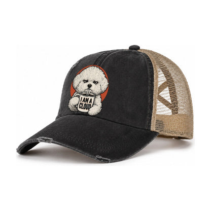 Bichon Frise Mug Truths Dog Mug Truths Women's Ponytail Trucker Hat – Washed Black Khaki