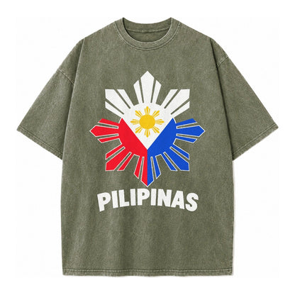 Philippines Sun Stars Vintage T-shirt – Army Green