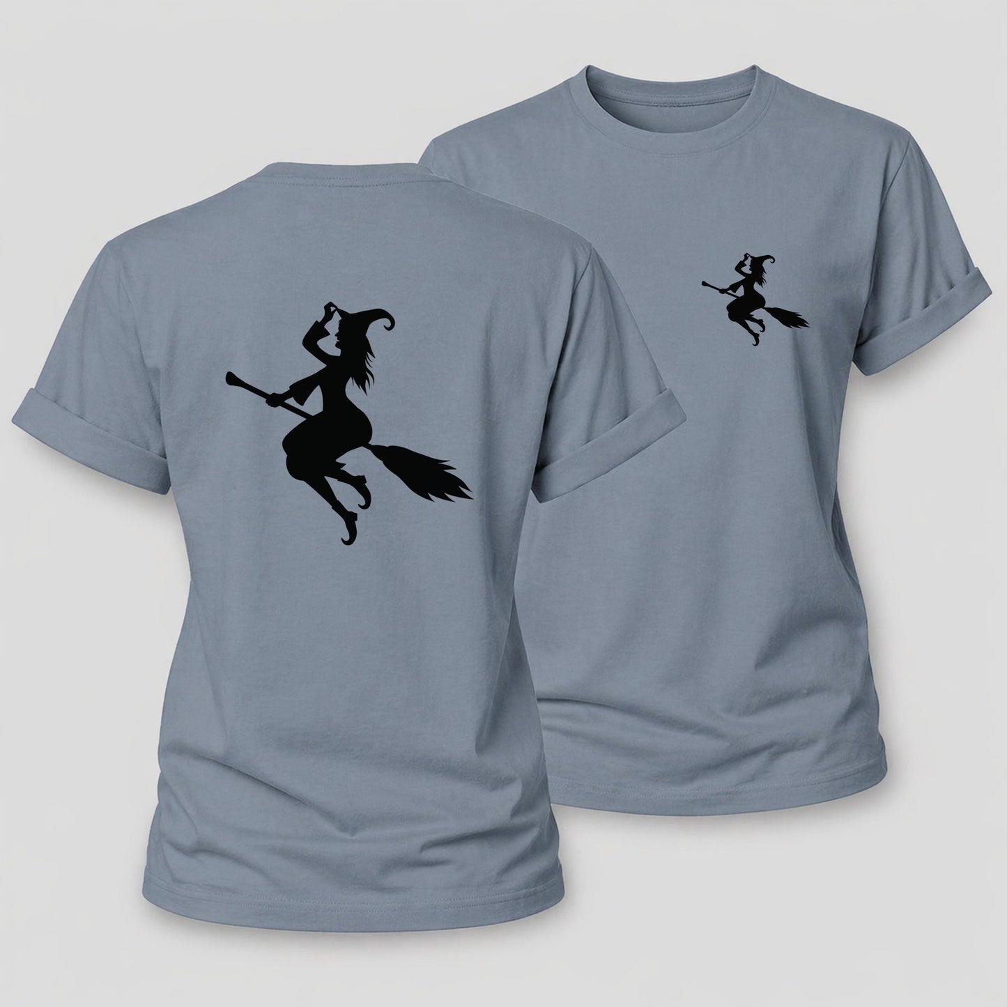 Enchanting Witch On Broom Hat Limited Edition Women's Cotton T-Shirt – Aegean Blue