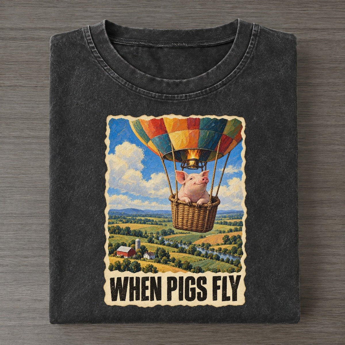 Pig When Pigs Fly Animal Puns Vol. 2 Vintage T-shirt – Black
