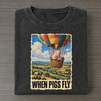 Pig When Pigs Fly Animal Puns Vol. 2 Vintage T-shirt – Black