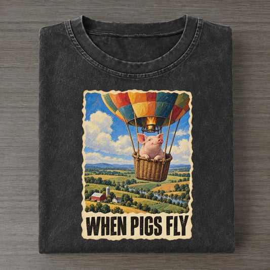 Pig When Pigs Fly Animal Puns Vol. 2 Vintage T-shirt – Black