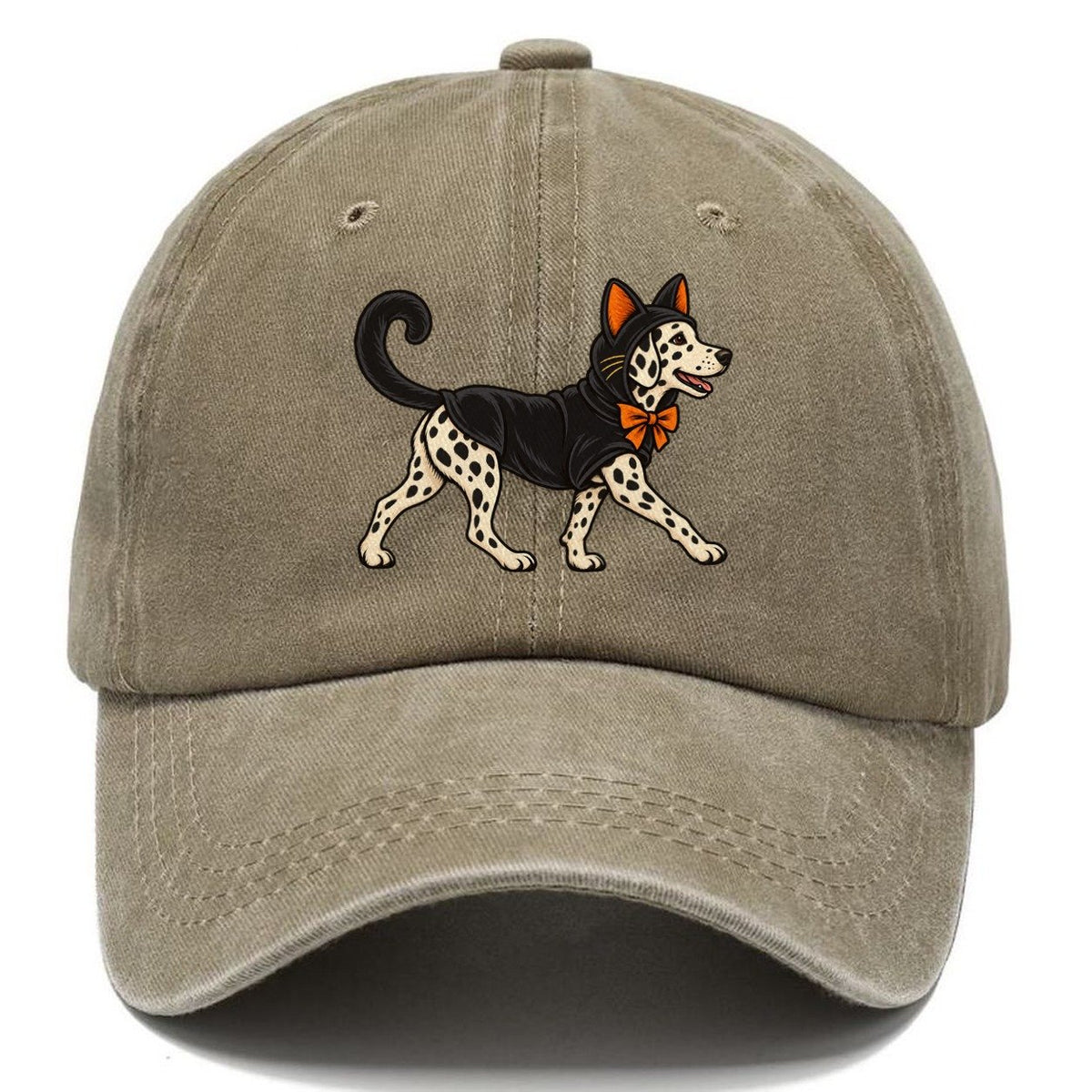 One Dalmatian In Halloween Costume Black Cat Costume With Felt Ears And A Long Curled Tail Halloween Dog Parade Classic Cap – Warm Sand