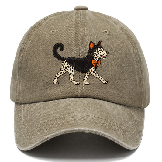 One Dalmatian In Halloween Costume Black Cat Costume With Felt Ears And A Long Curled Tail Halloween Dog Parade Classic Cap – Warm Sand
