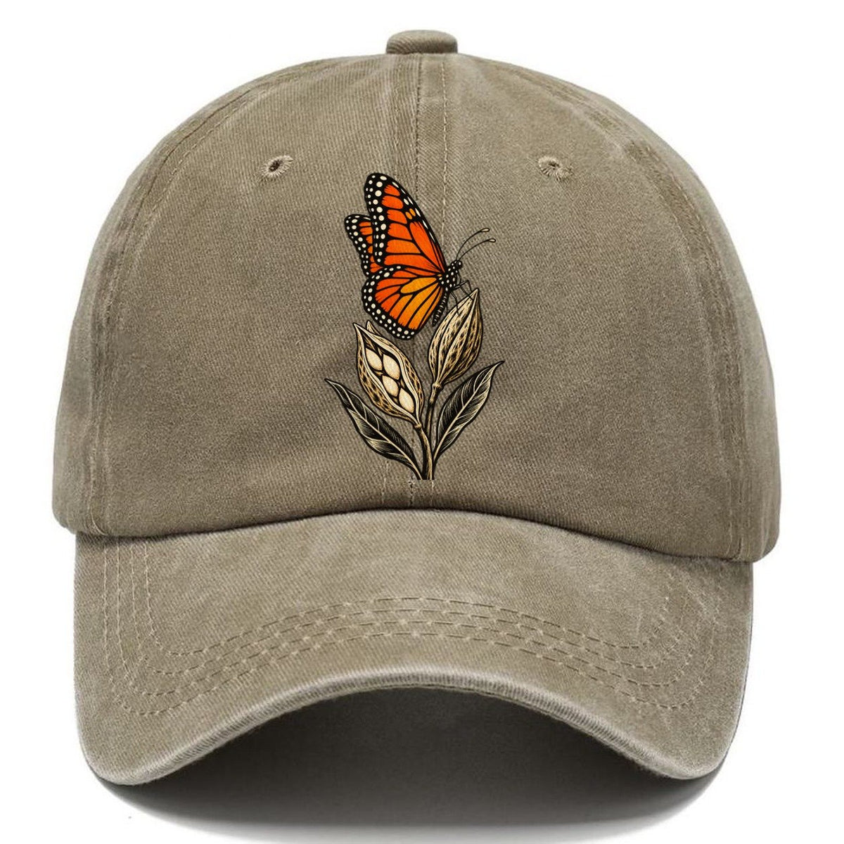 Monarch Butterfly on Milkweed Pods Classic Cap – Warm Sand