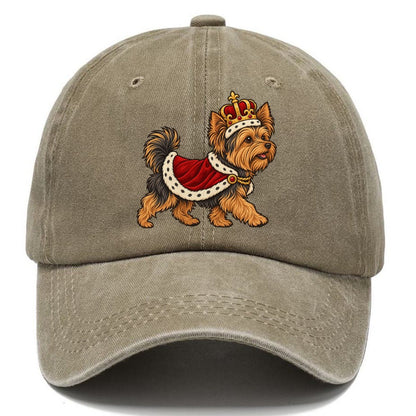 One Yorkshire Terrier In Halloween Costume Little King Costume With A Felt Crown And Short Red Velvet Robe Halloween Dog Parade Classic Cap – Warm Sand