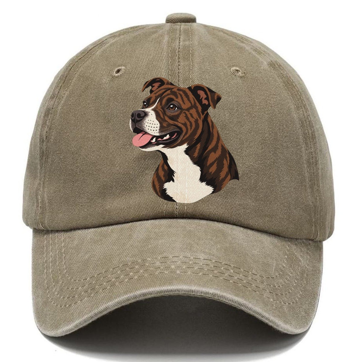 Brindle Pitbull Portrait Classic Cap – Warm Sand