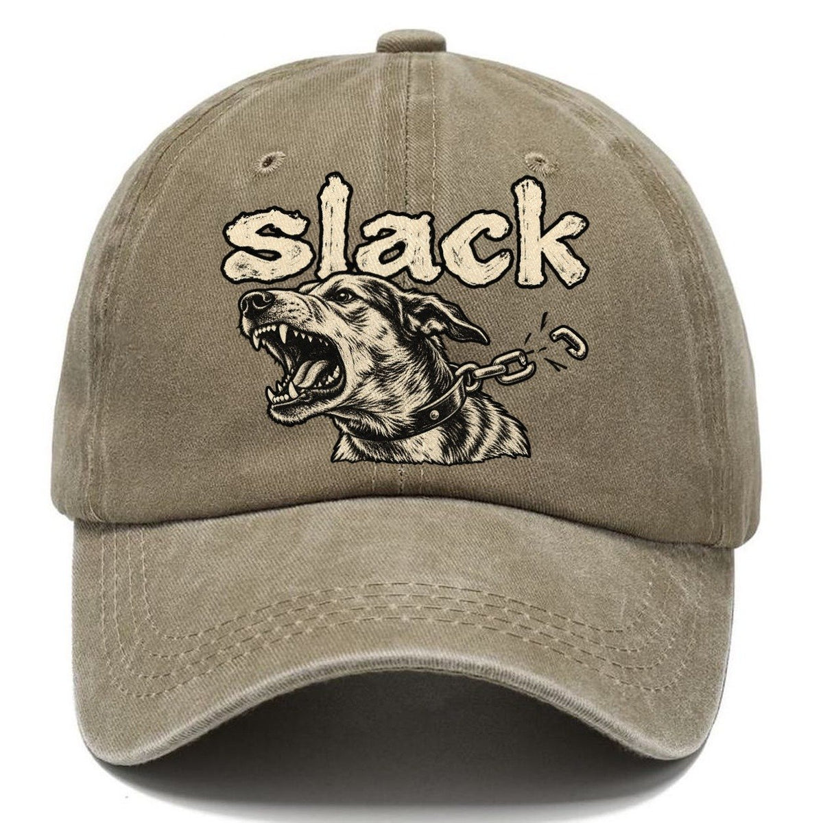 A Dog Head Straining Forward Against A Chain That Has Just Snapped Bark For Me Classic Cap – Warm Sand