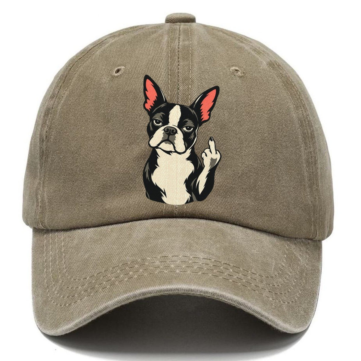 Boston Terrier Middle Finger Classic Cap – Warm Sand