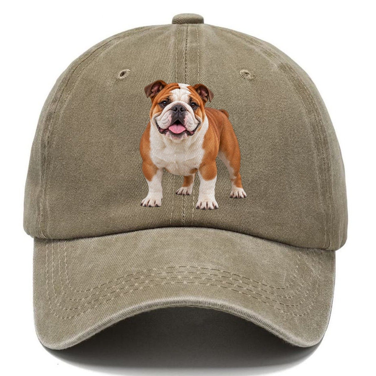 English Bulldog Standing Top Breeds Classic Cap – Warm Sand