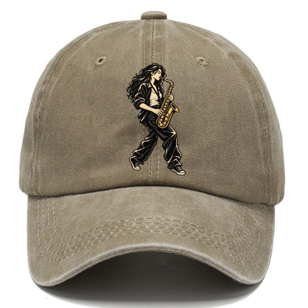 Woman Playing Saxophone Classic Cap – Warm Sand