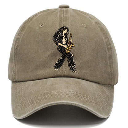 Woman Playing Saxophone Classic Cap – Warm Sand