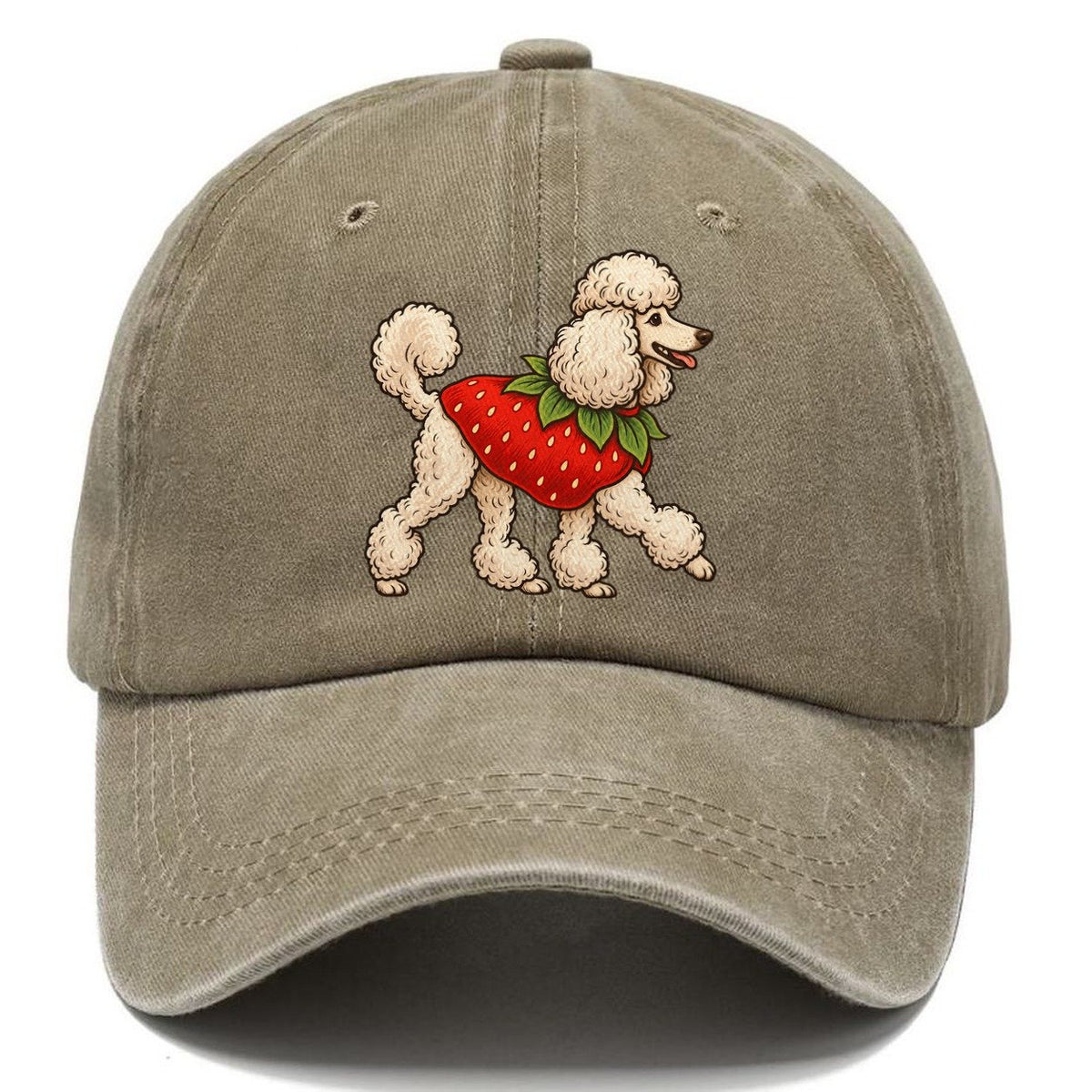 One Standard Poodle In Halloween Costume Strawberry Costume With A Green Leafy Collar Halloween Dog Parade Classic Cap – Warm Sand