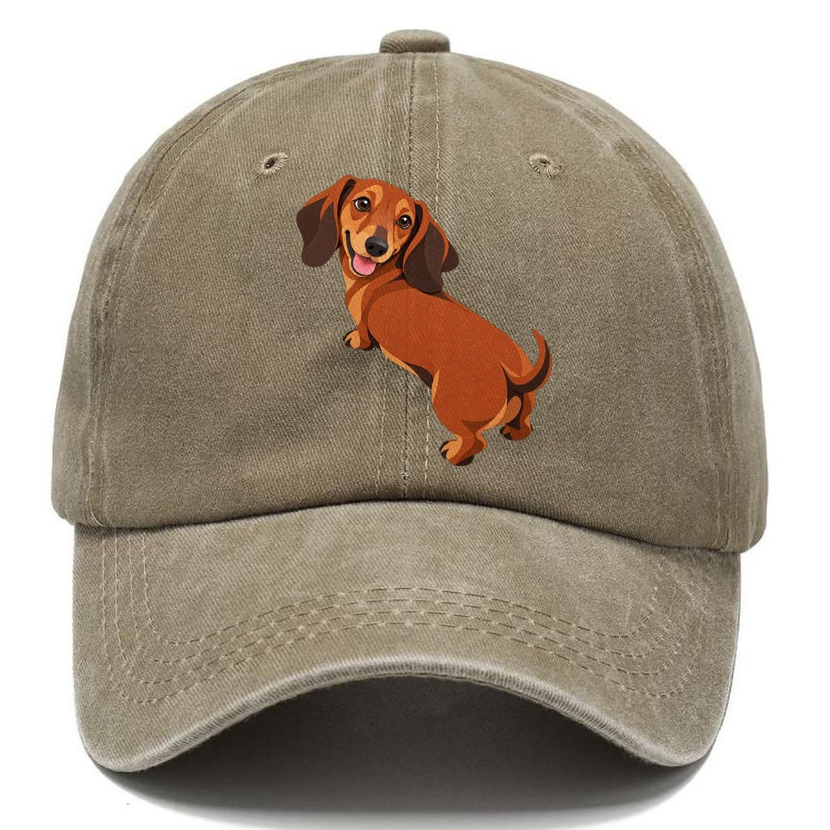 Happy Dachshund Looking Back Classic Cap – Warm Sand