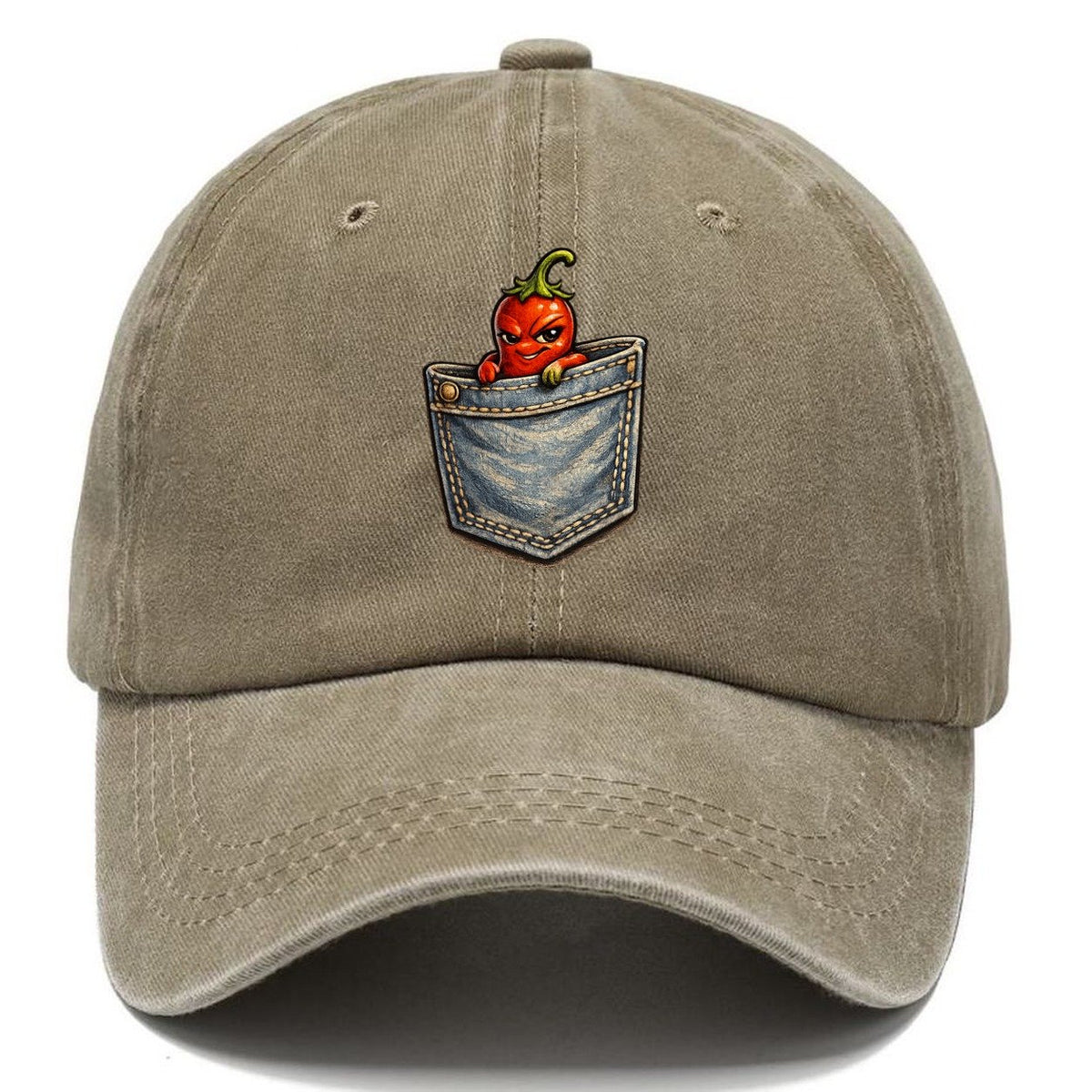 Cheeky Chili Pepper in Denim Pocket Classic Cap – Warm Sand
