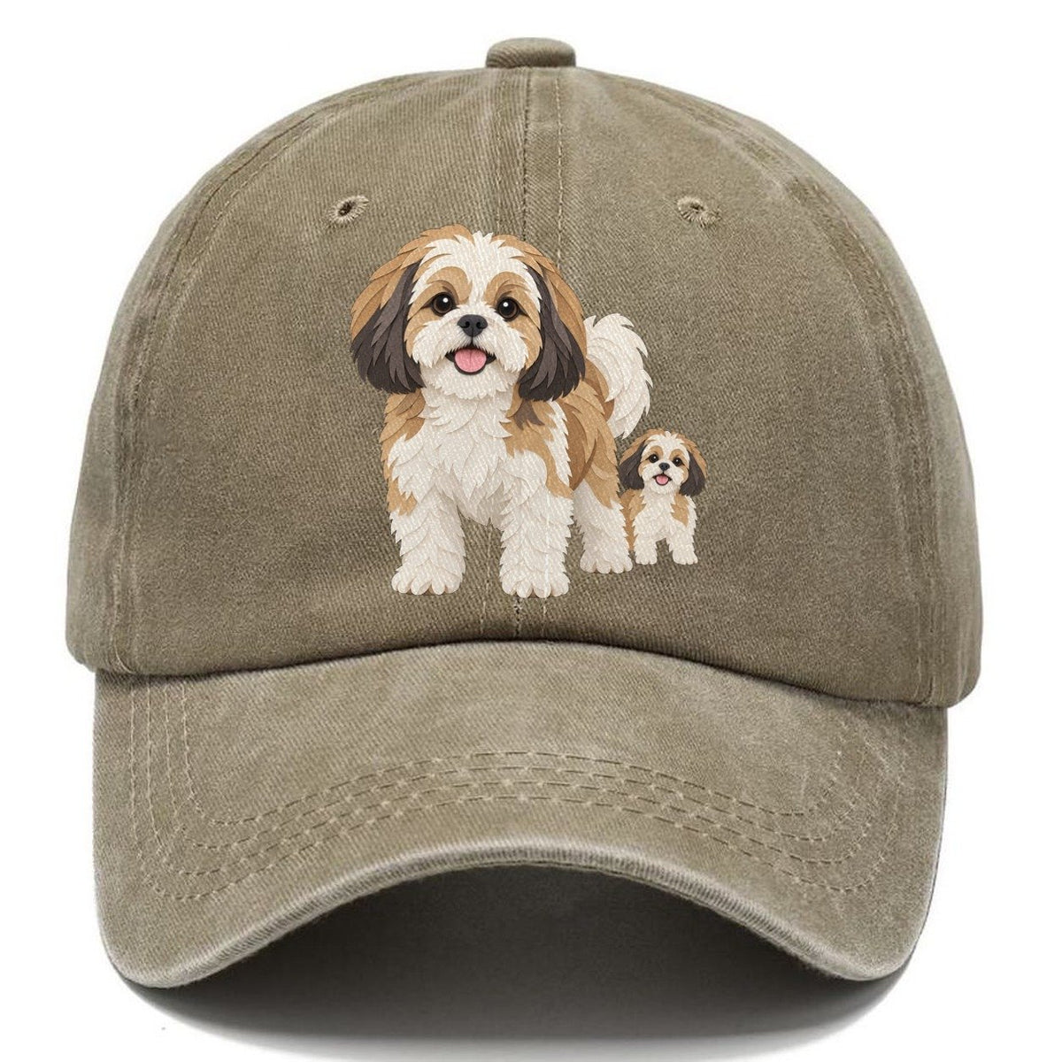 Cut-Paper Collage Shih Tzu Standing Top Breeds Classic Cap – Warm Sand