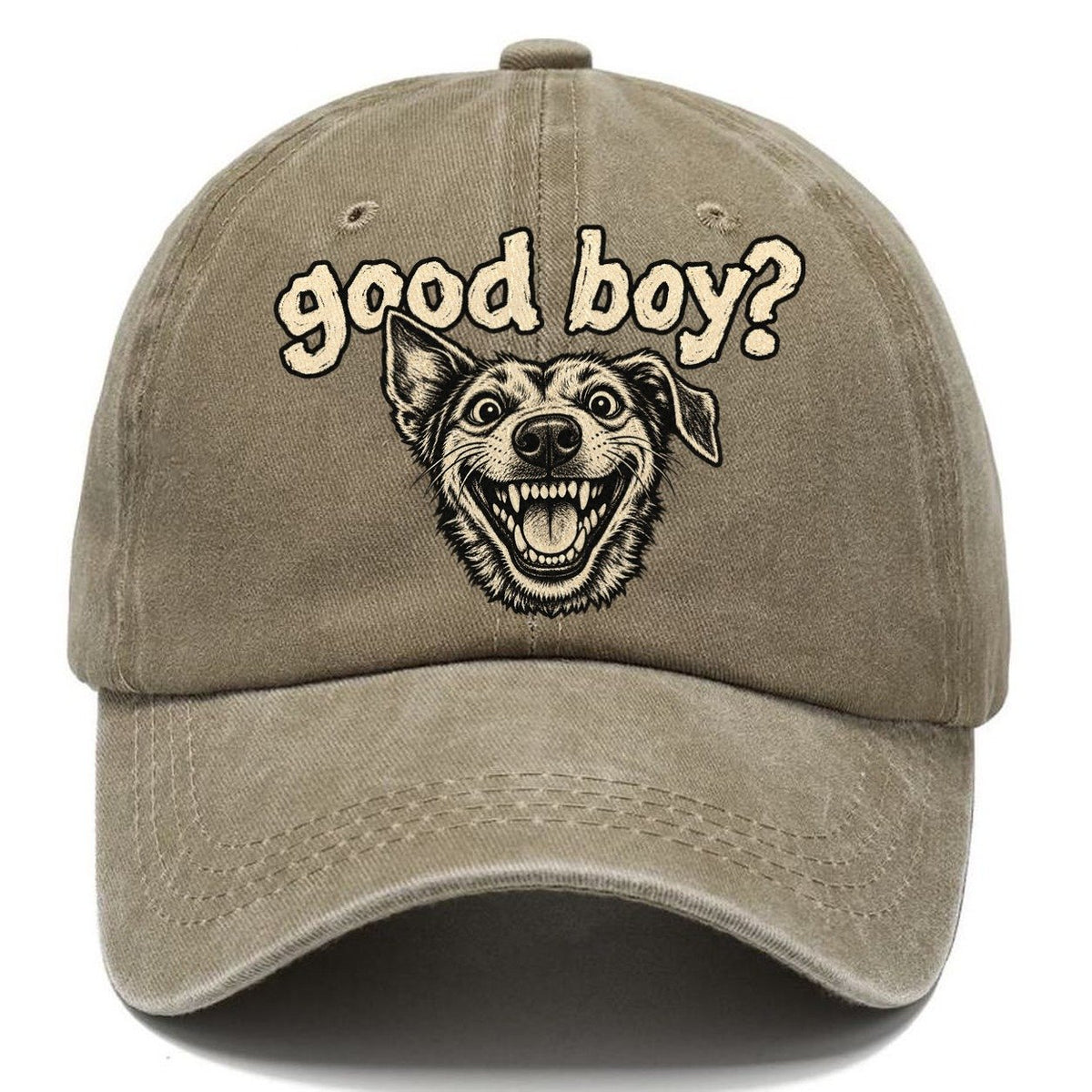 A Wide Eyed Feral Mongrel Head Grinning Straight At The Viewer Bark For Me Classic Cap – Warm Sand