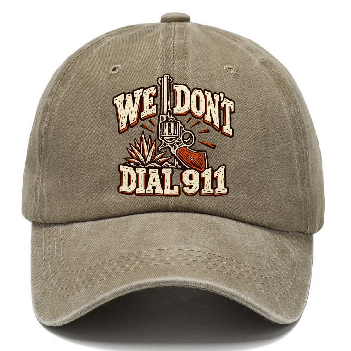 Ranch Linocut We Don't Dial 911 Classic Cap – Warm Sand