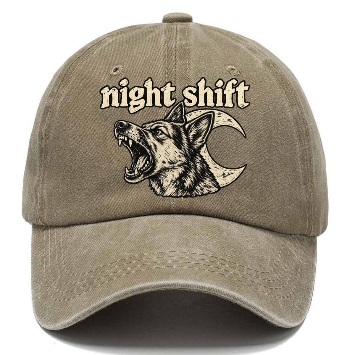 A Barking Dog Head Overlapping A Crescent Moon Bark For Me Classic Cap – Warm Sand