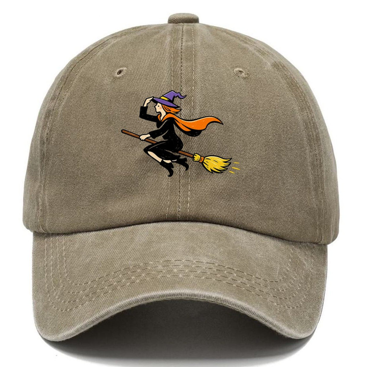 Flying Witch on Broomstick Classic Cap – Warm Sand