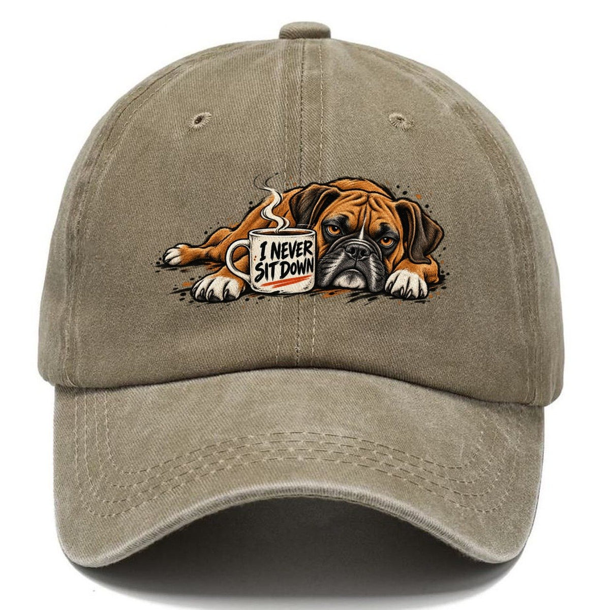 I Never Sit Down Boxer Dog Coffee Classic Cap – Warm Sand