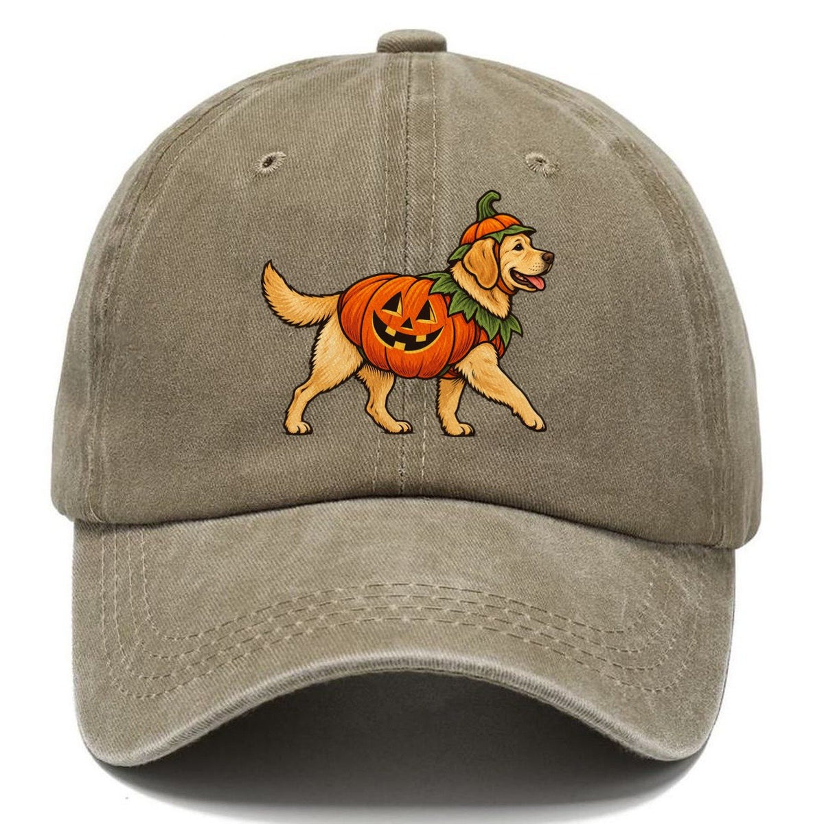 One Labrador Retriever In Halloween Costume Jack O Lantern Pumpkin Costume With Carved Smile Halloween Dog Parade Classic Cap – Warm Sand