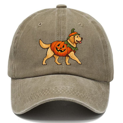 One Labrador Retriever In Halloween Costume Jack O Lantern Pumpkin Costume With Carved Smile Halloween Dog Parade Classic Cap – Warm Sand